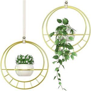 Gold Hanging Window Planters for Indoor Plants Set of 2, Ceiling Wall Windowsill